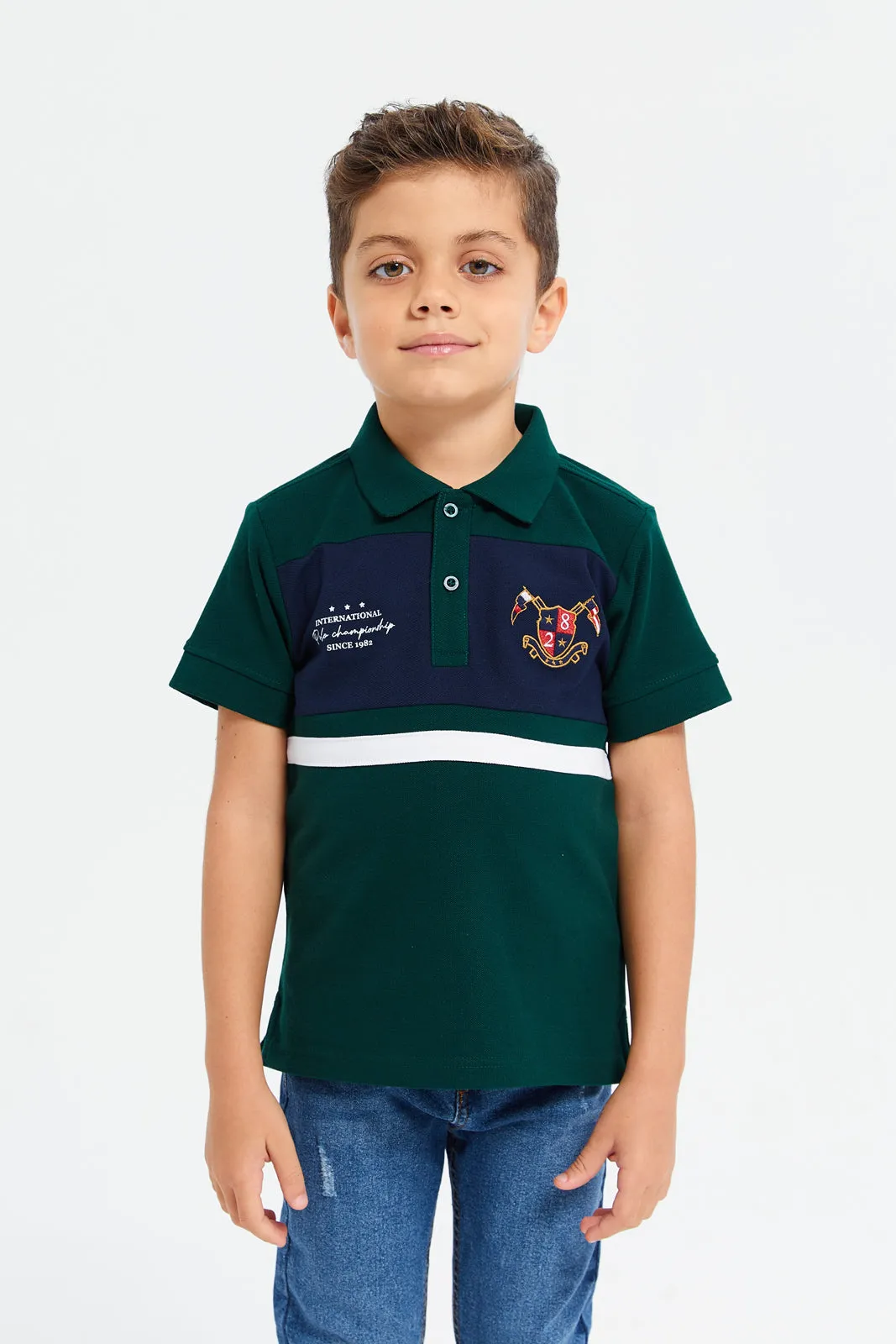 Boys Green Cut And Sew Polo t-Shirt