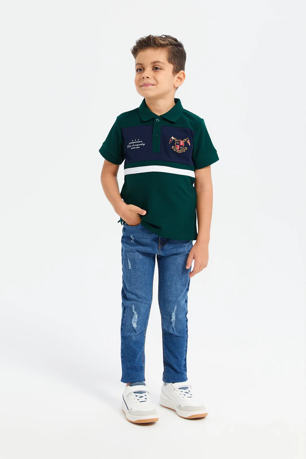 Boys Green Cut And Sew Polo t-Shirt