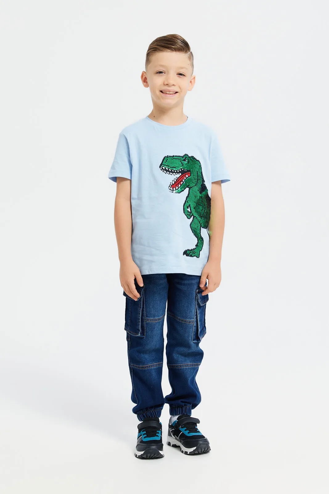 Boys Green Embellished With Sequence T-Shirt