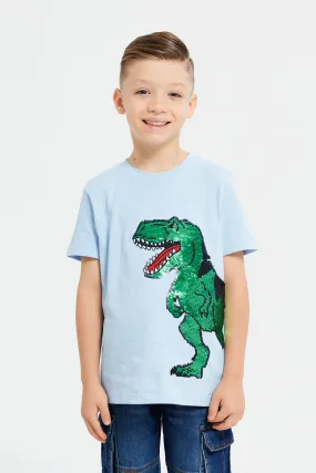 Boys Green Embellished With Sequence T-Shirt