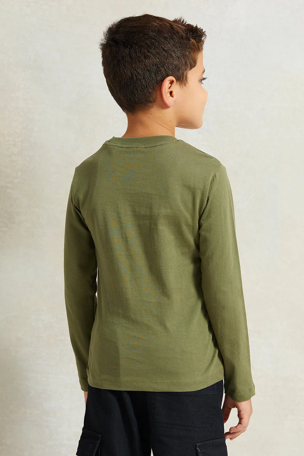 Boys Green Printed Long Sleeve T-Shirt