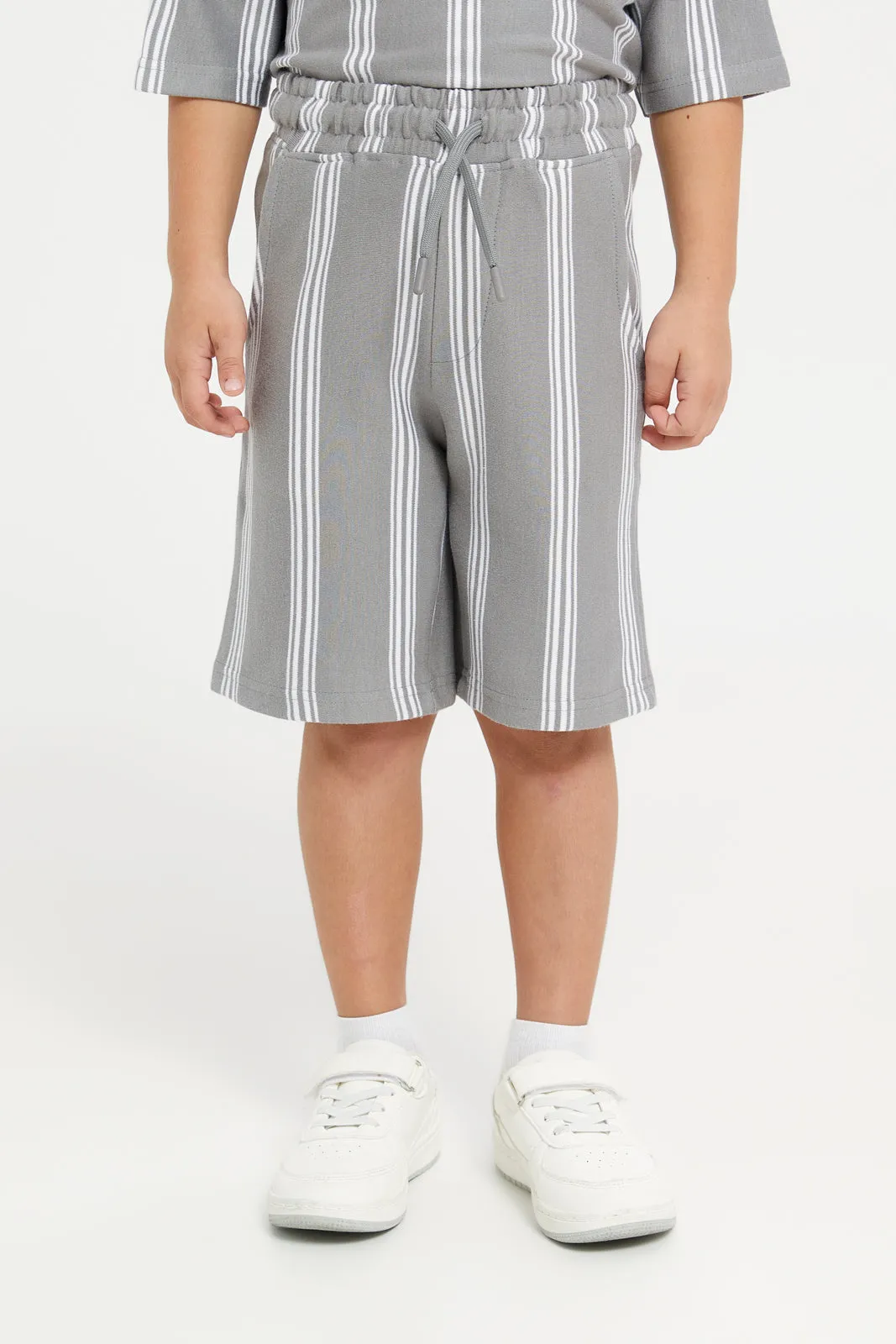 Boys Grey And White Striped Casual Set (2 Piece)