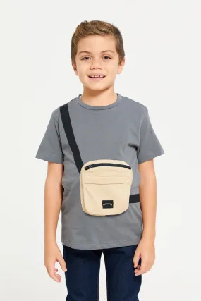 Boys Grey Plain T-Shirt With Bag