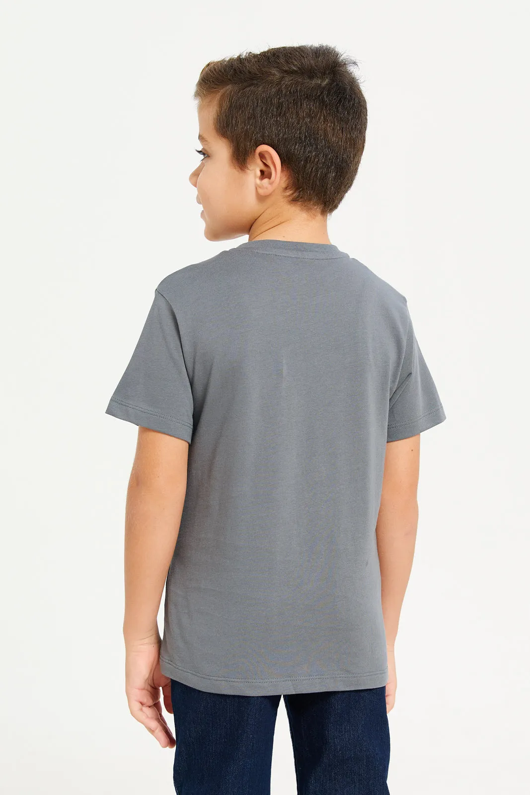 Boys Grey Plain T-Shirt With Bag