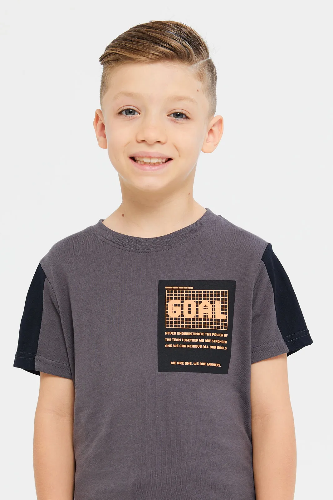 Boys Grey Short Sleeve T-Shirt With Pocket