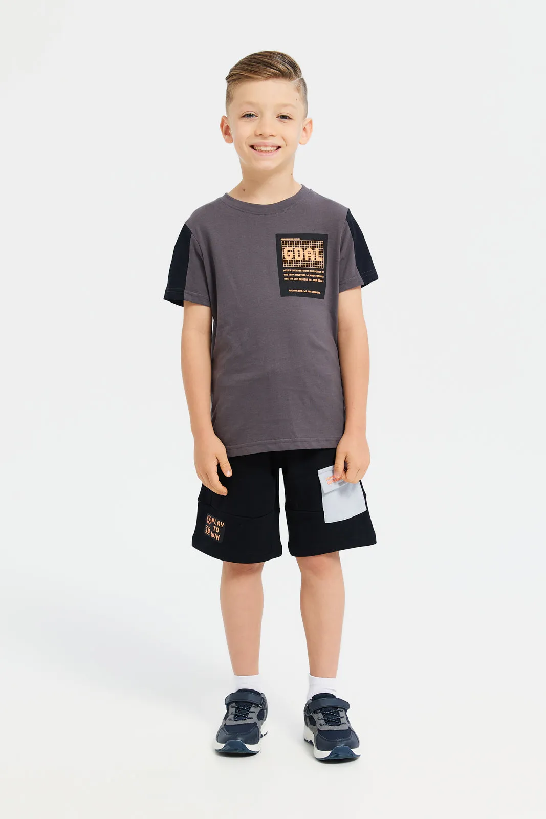 Boys Grey Short Sleeve T-Shirt With Pocket