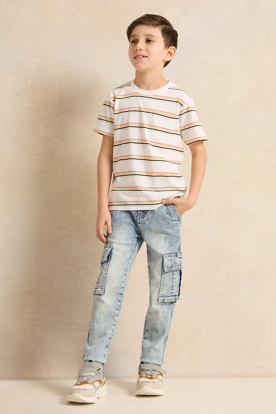 Boys Ivory Stripe Short Sleeve T-Shirt