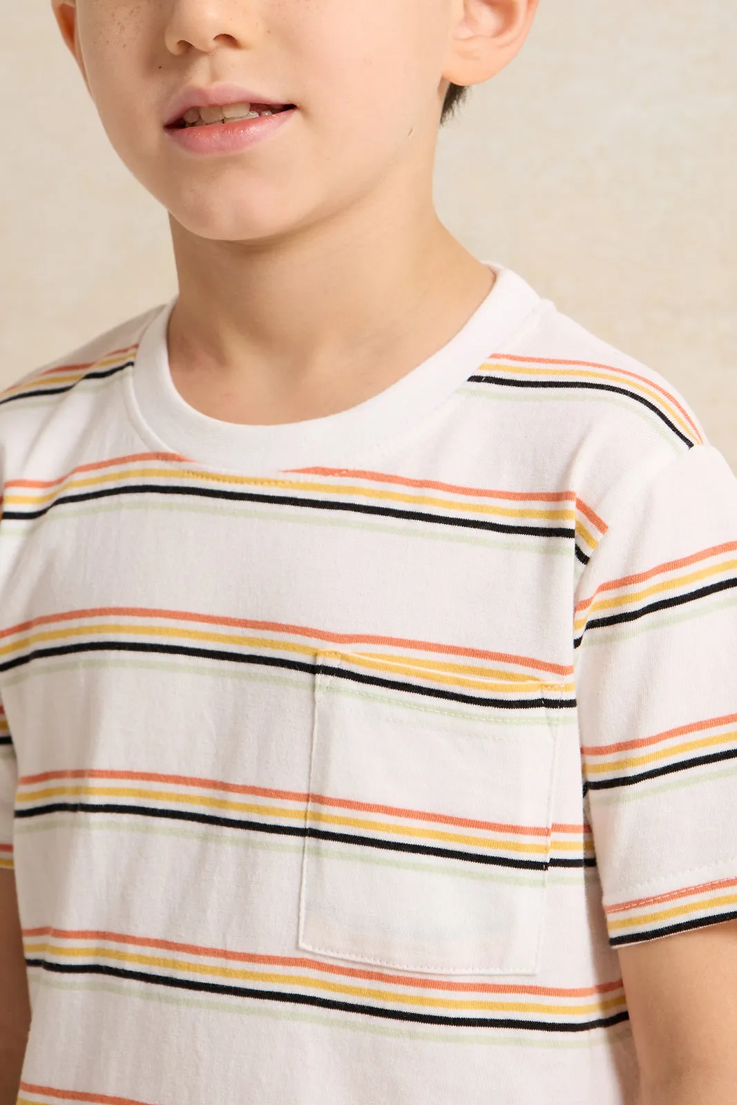 Boys Ivory Stripe Short Sleeve T-Shirt