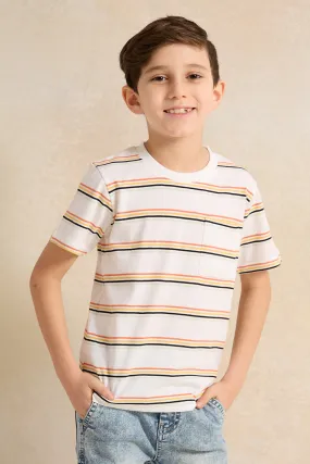 Boys Ivory Stripe Short Sleeve T-Shirt