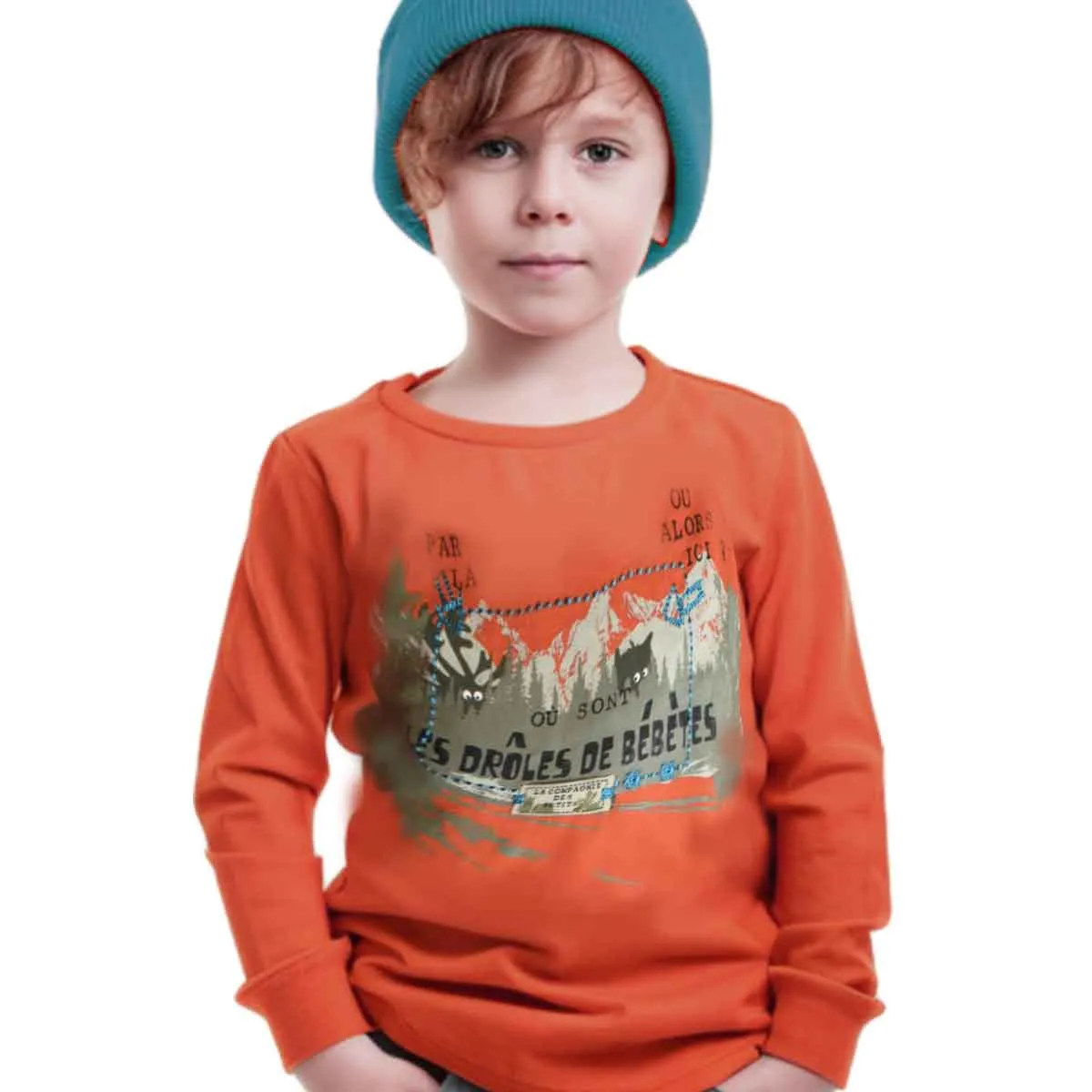 Boys Long Sleeve T-shirt | Orange with Printed Design | Age 1-6 Years