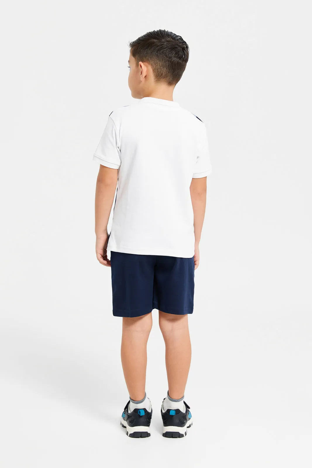 Boys Navy And White Striped Shorts Set (2 Piece)