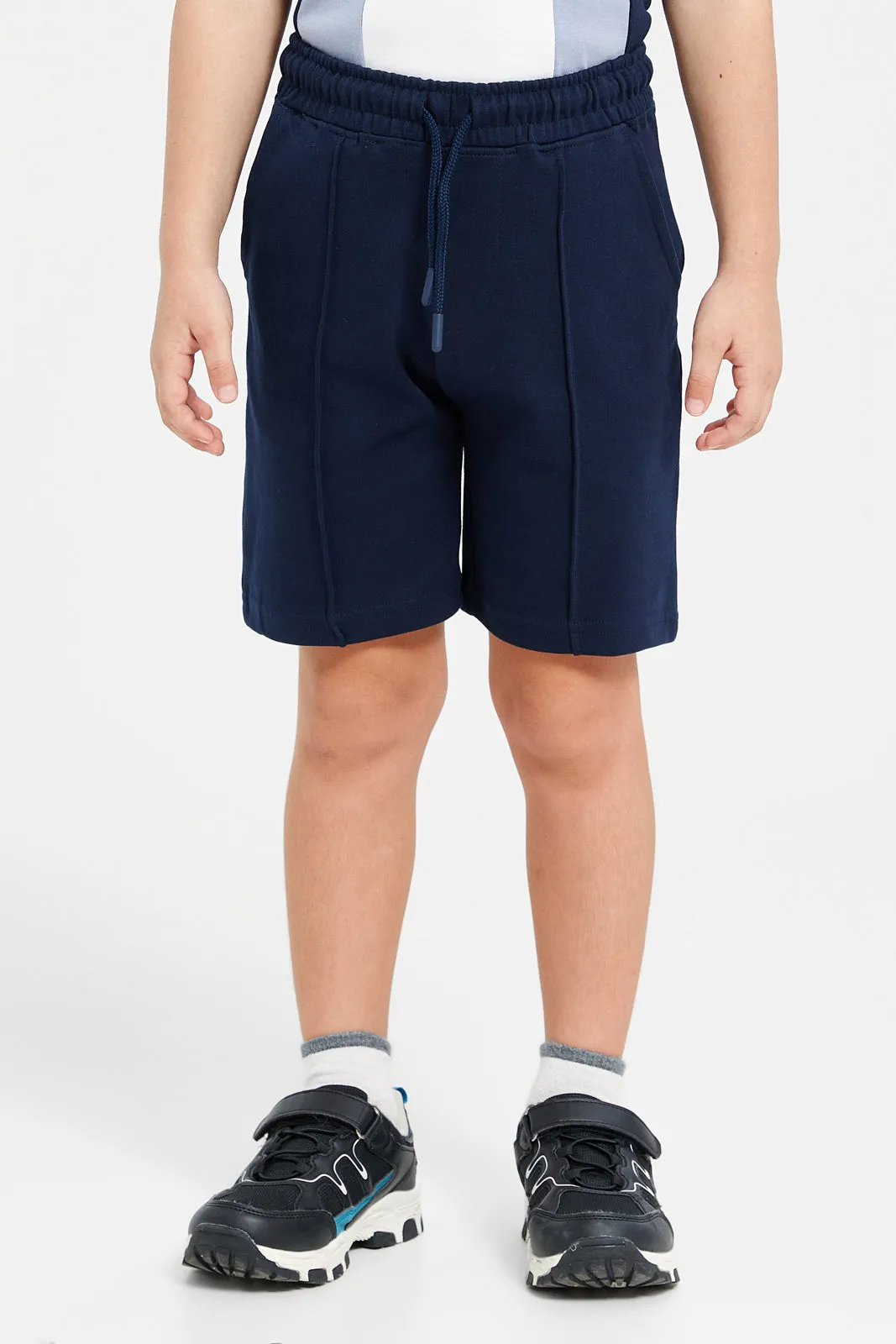 Boys Navy And White Striped Shorts Set (2 Piece)