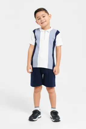 Boys Navy And White Striped Shorts Set (2 Piece)