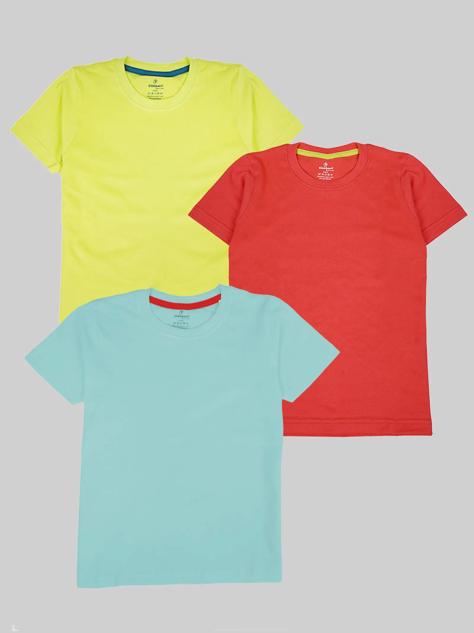 Boys Pack Of 3 Cotton Solid Half Sleeves T-Shirts