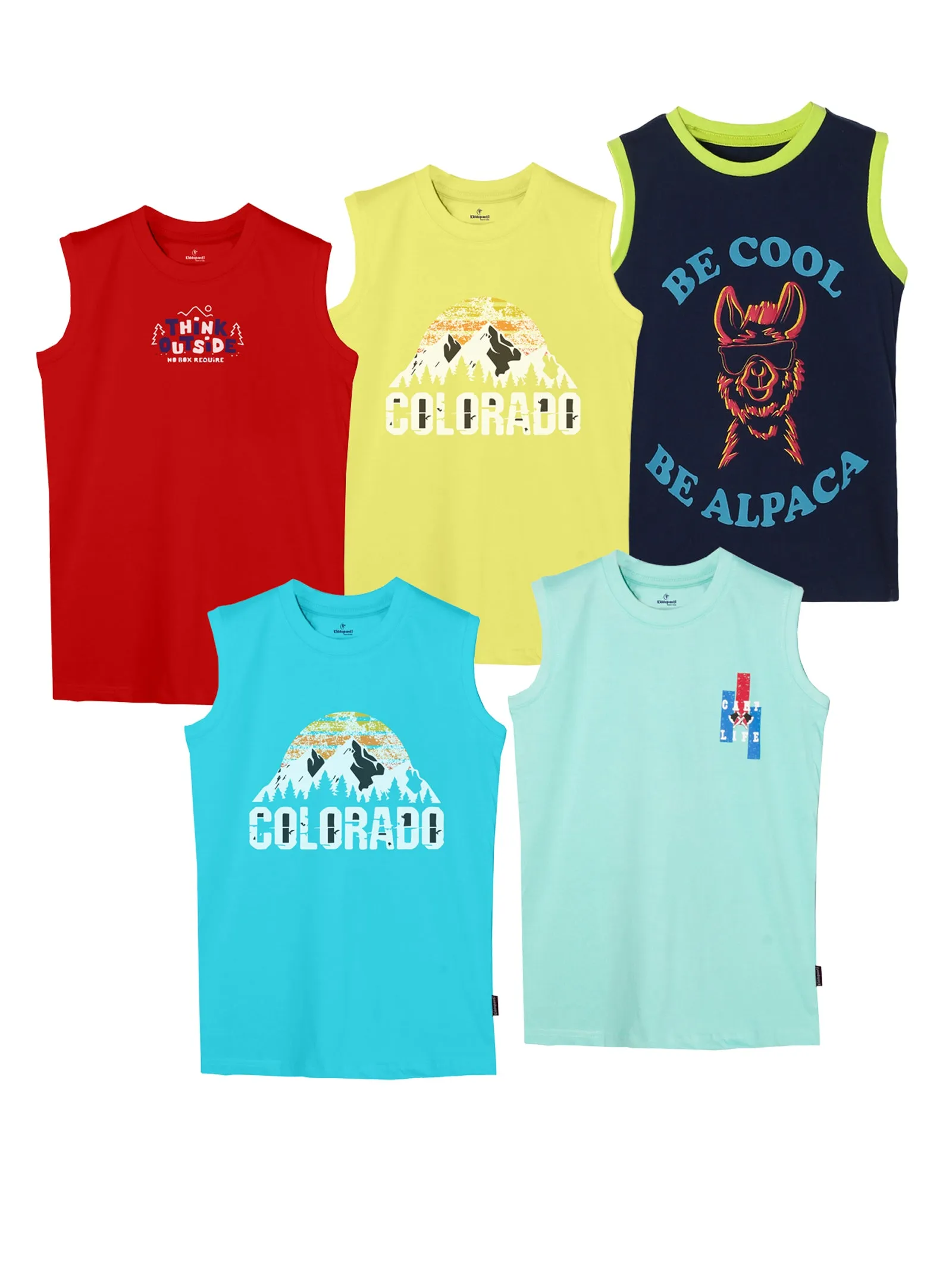 Boys Round Neck Sleeveless Tee Pack of 5