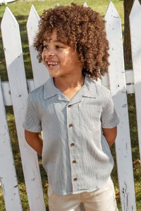 Boys Shirt Miles Navy Stripe Button Down