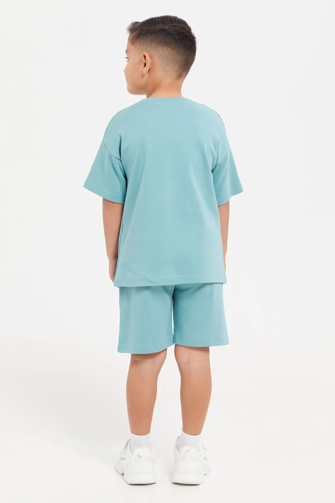 Boys Teal Printed T-Shirt And Shorts Casual Set (2 Piece)