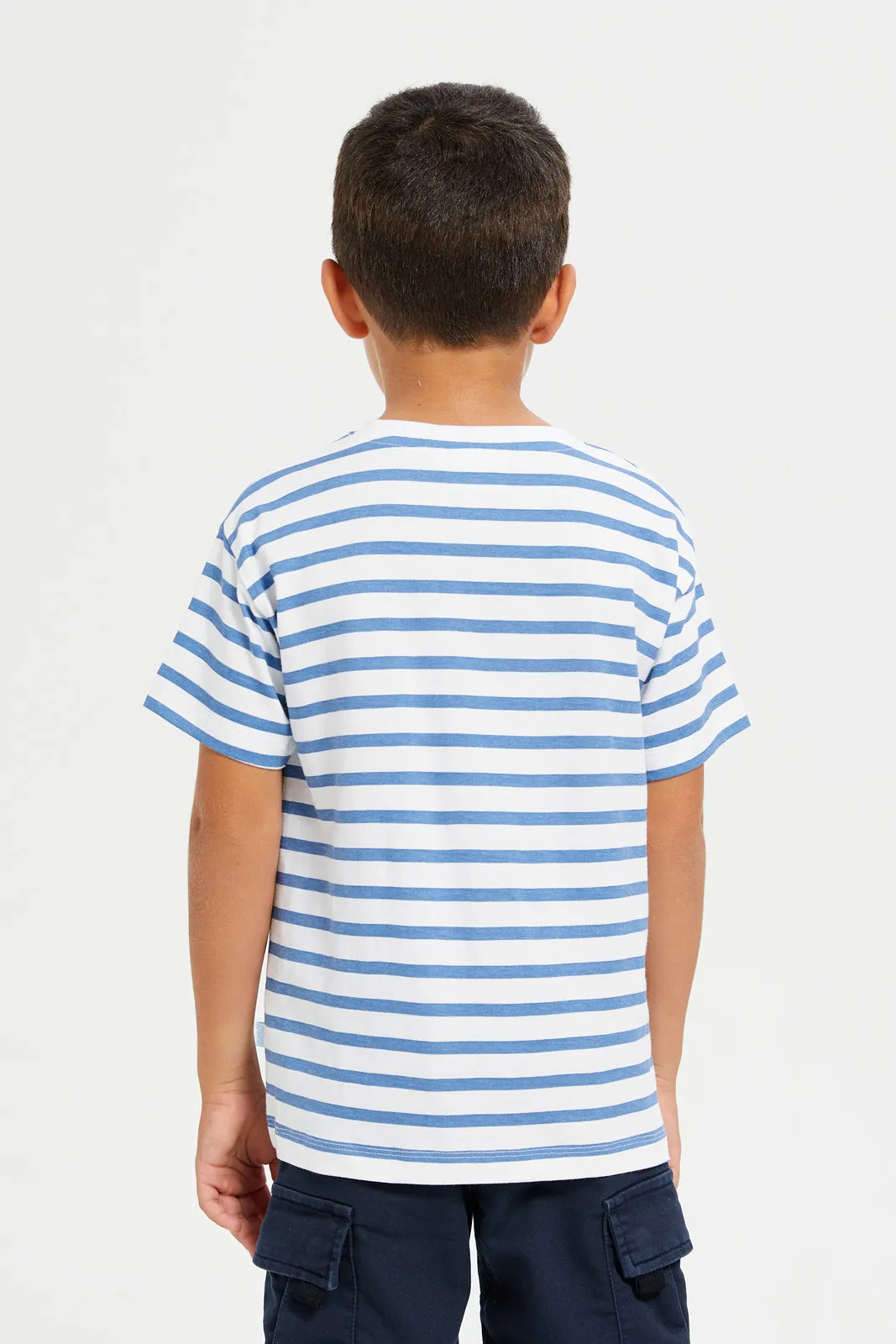 Boys White And Blue Short Sleeve Stripe Bluey T-Shirt