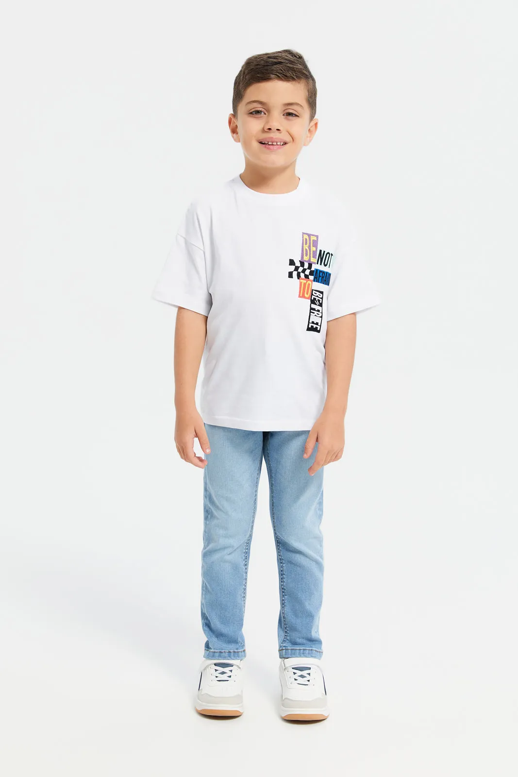 Boys White Front And Back Print Oversize T-Shirt