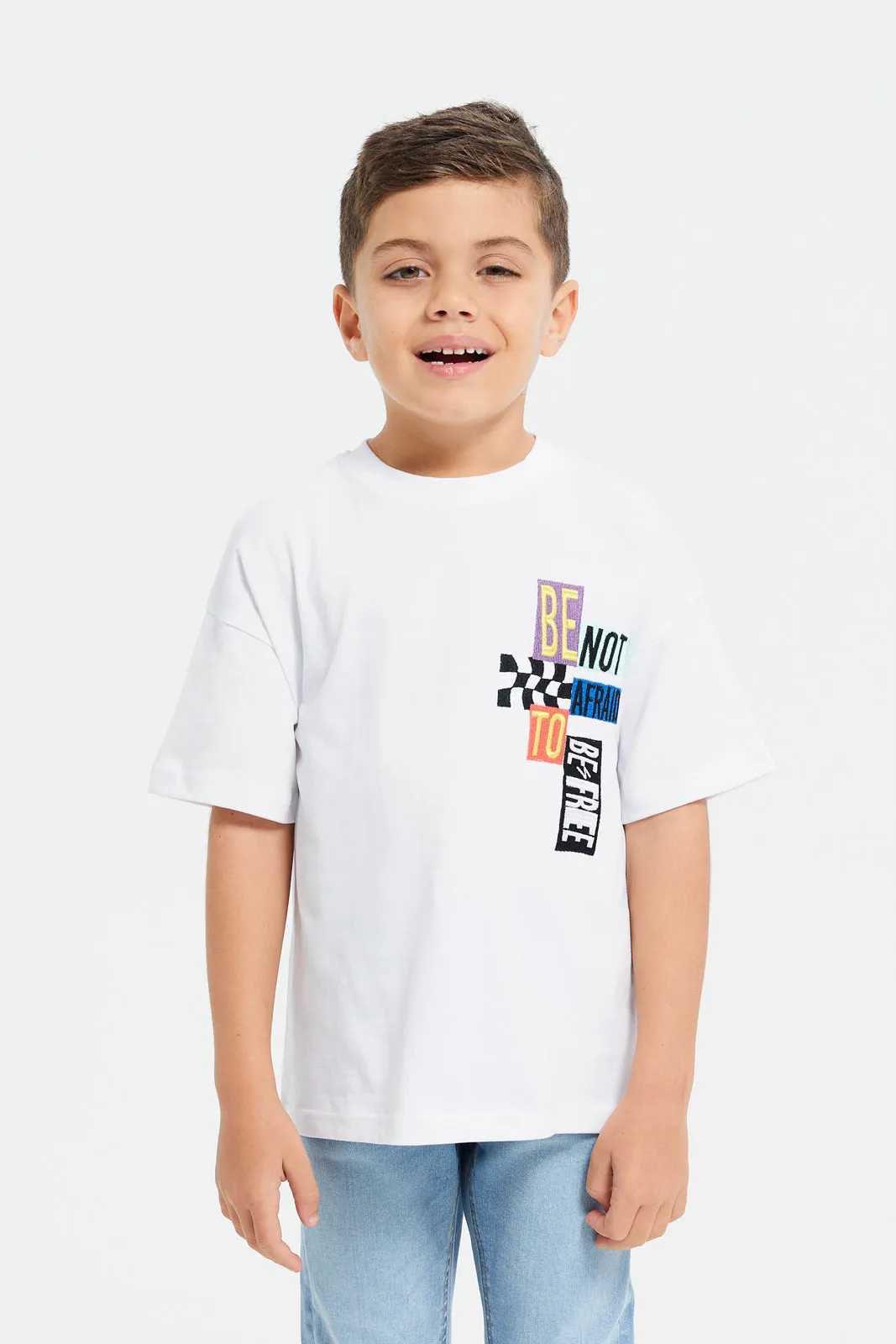 Boys White Front And Back Print Oversize T-Shirt