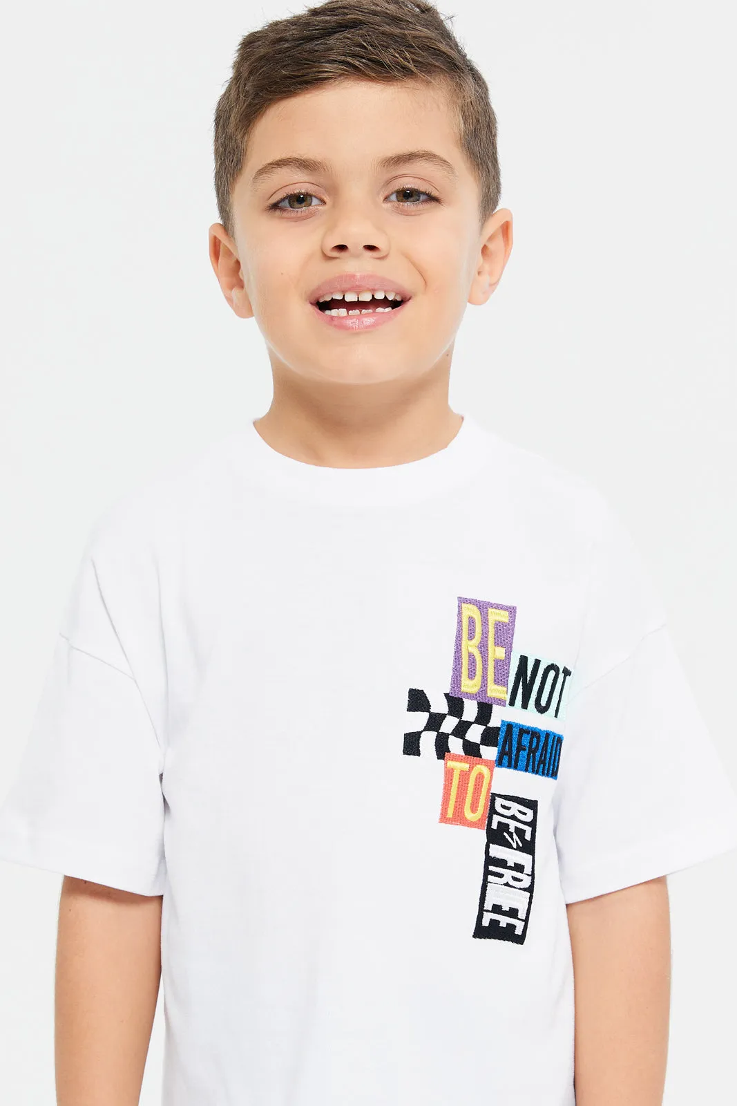 Boys White Front And Back Print Oversize T-Shirt