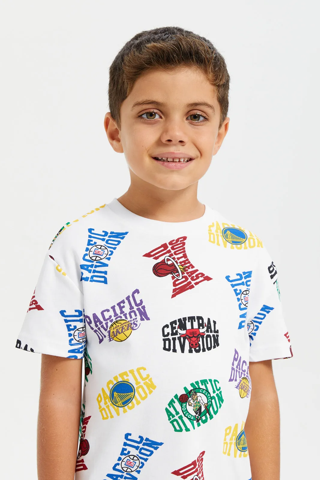 Boys White Printed Golden State Warriors T-Shirt