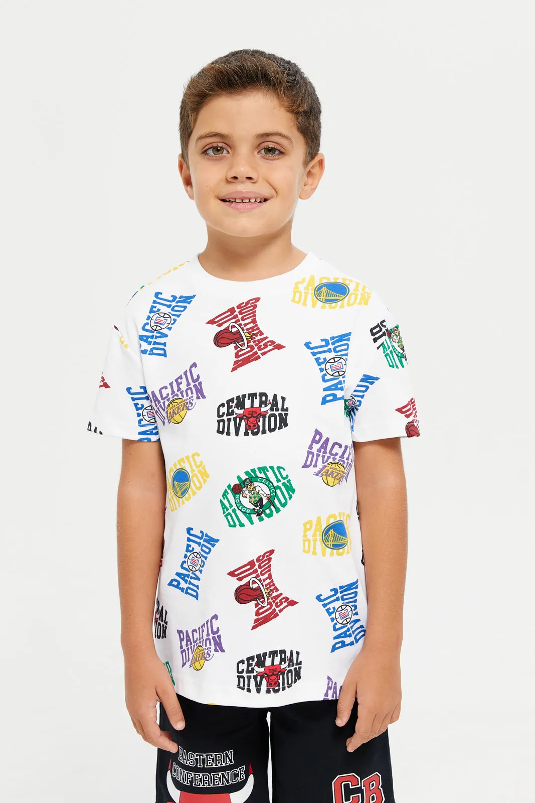 Boys White Printed Golden State Warriors T-Shirt