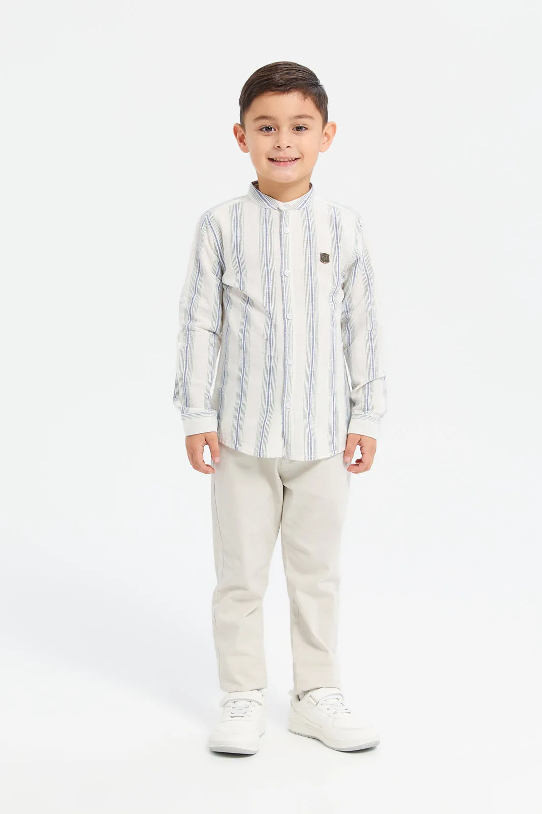 Boys White Striped Shirt