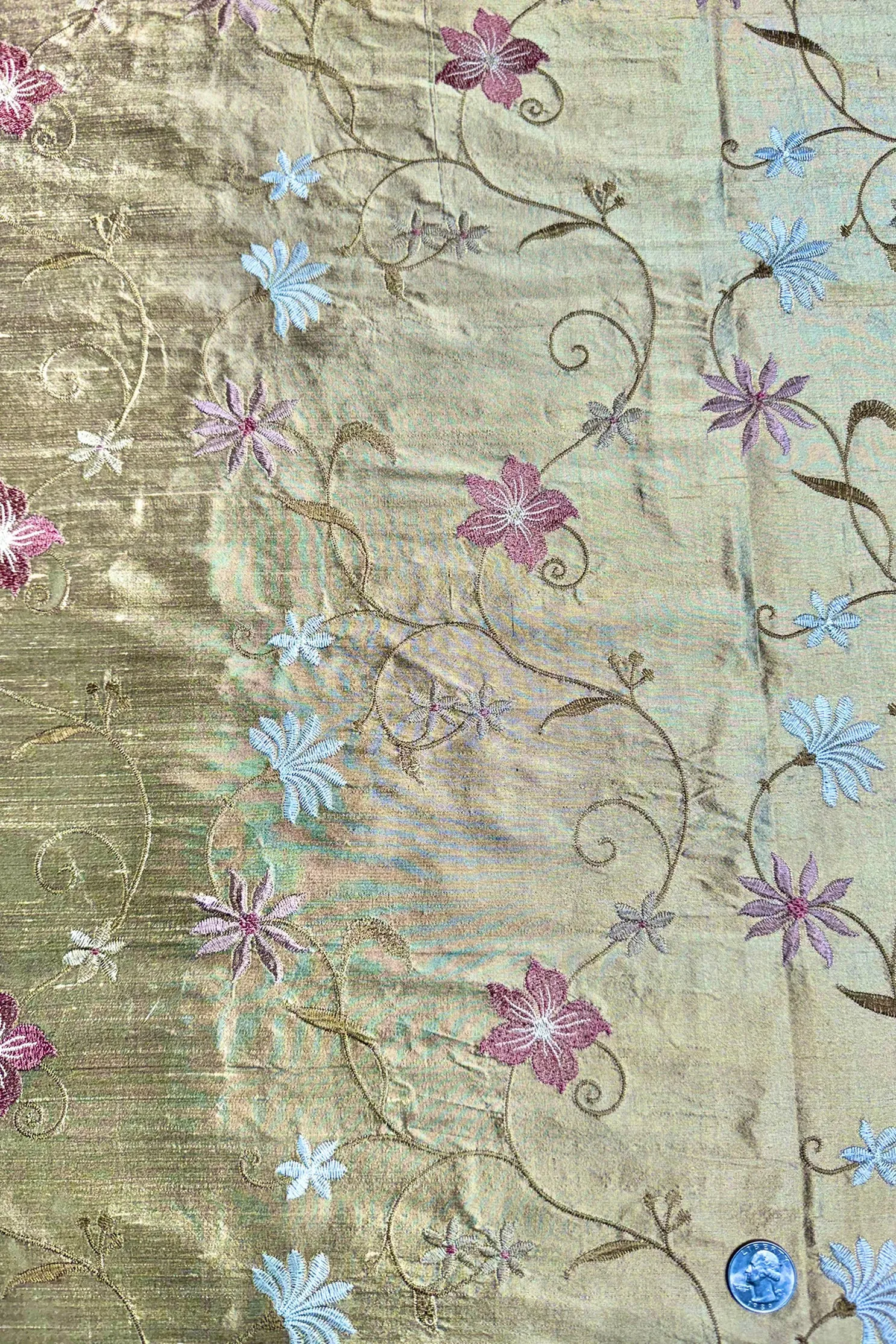 Bronze/Multicolor Embroidered Dupioni Silk