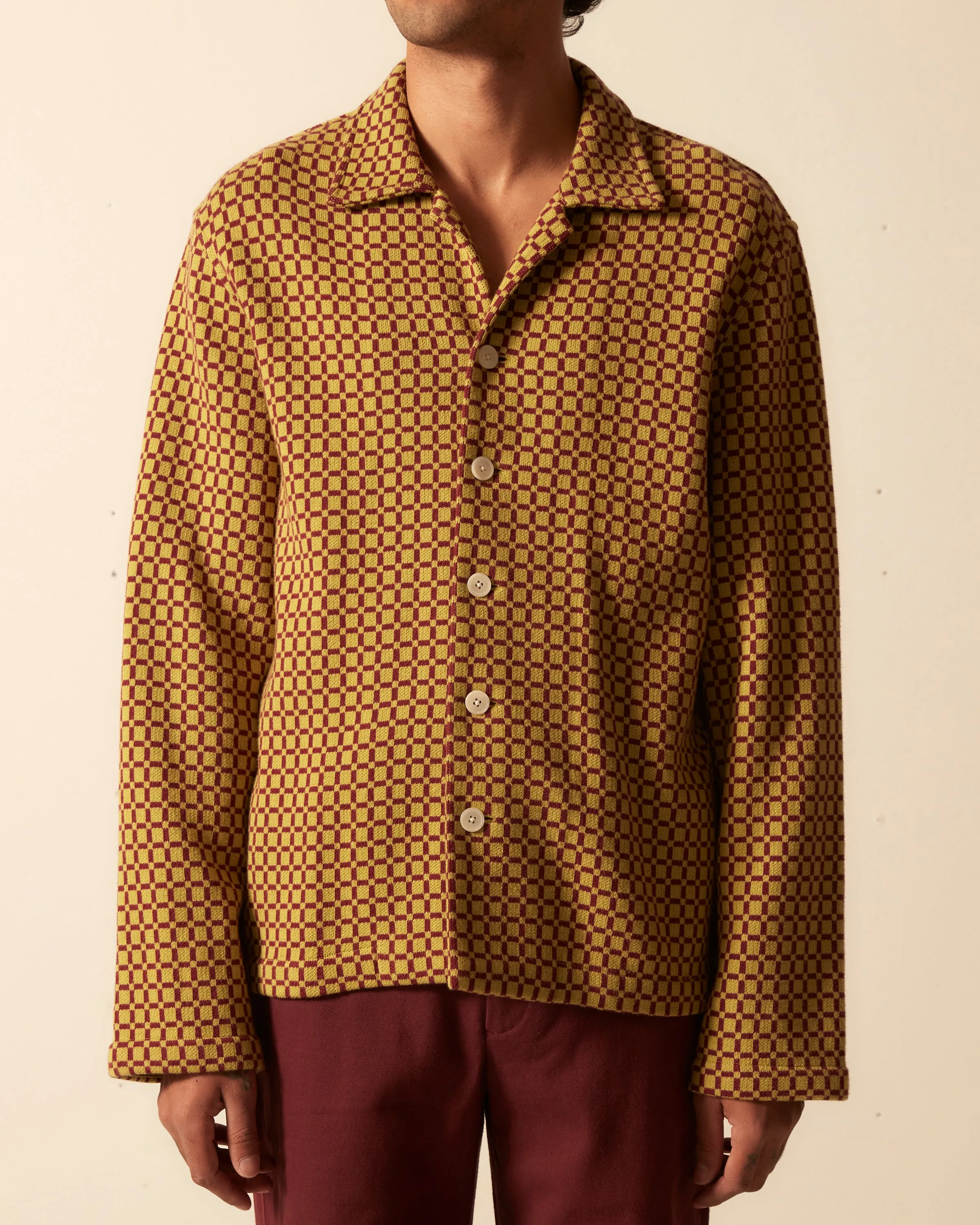 Checker Jacquard Louie Shirt - Green and Maroon