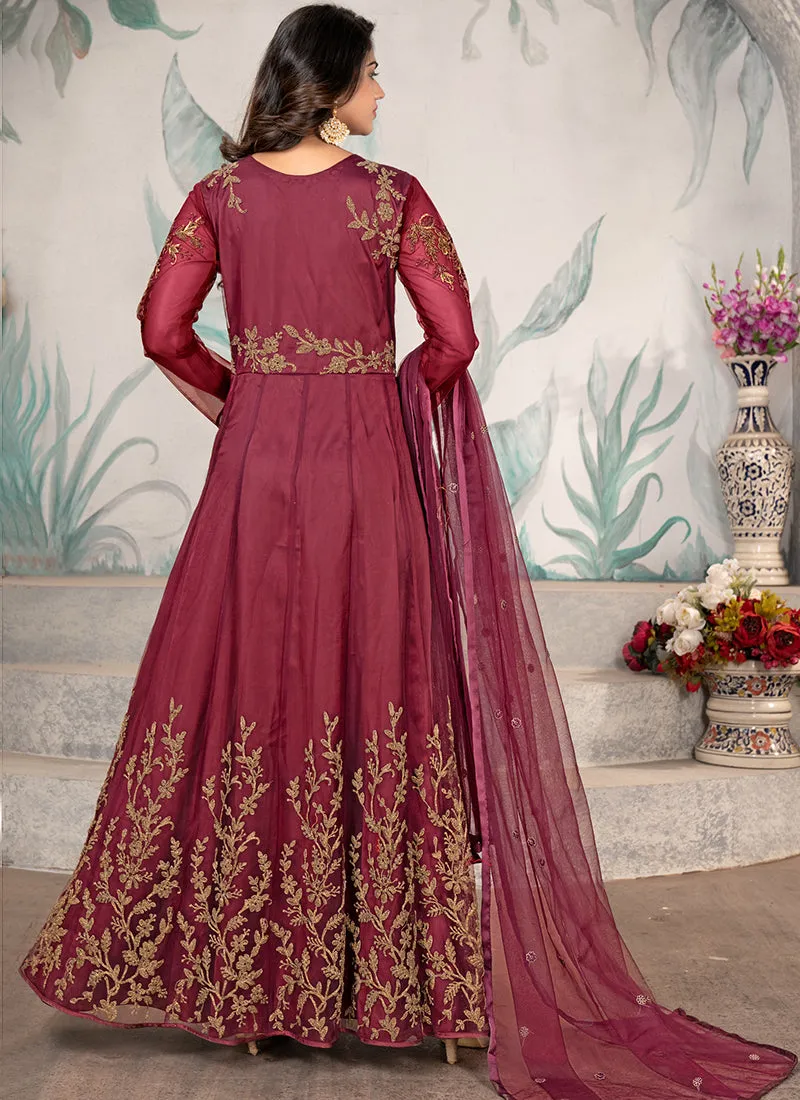 Cherry Red Embroidery Wedding Anarkali Suit