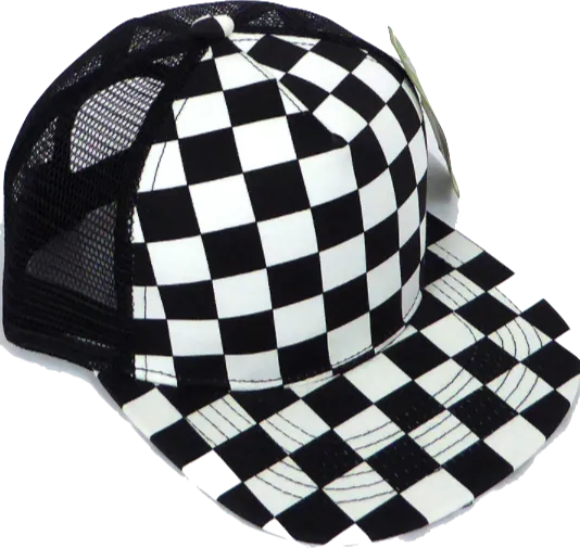 Children's Checkered Trucker SnapBack Hat in Black and White