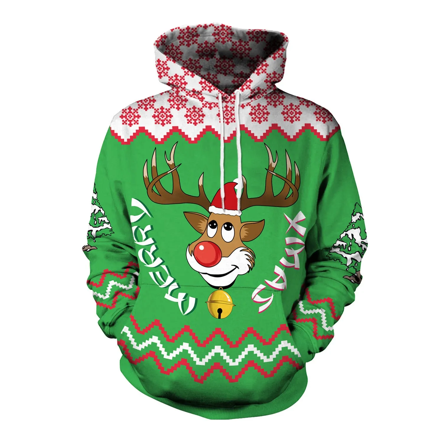 Christmas Women's Loose Versatile Hooded Creative Digital Printed Sweater