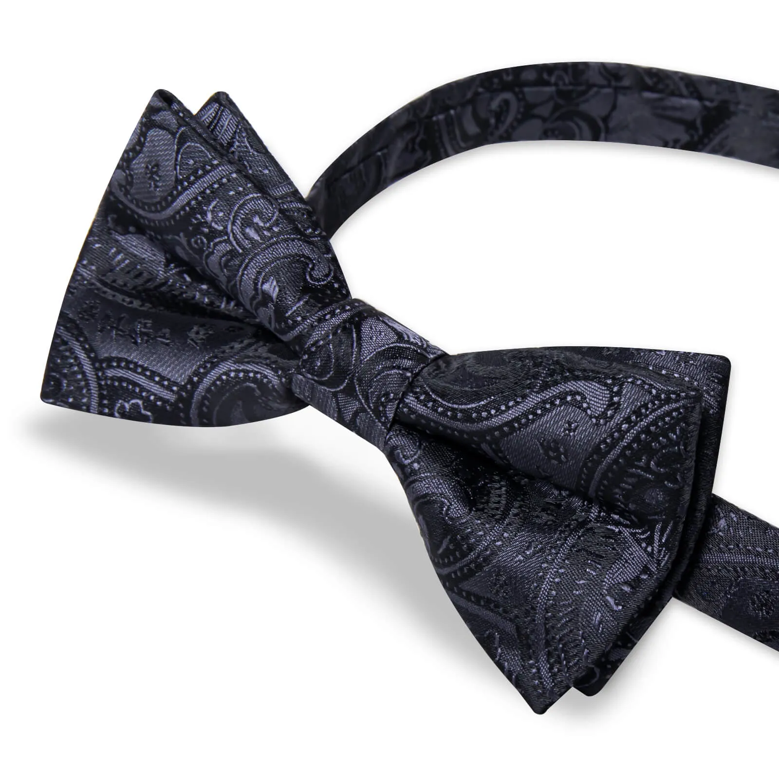 DiBanGu Kids Bow Tie Iron Grey Paisley Silk Pre-Bow Tie Hanky Set