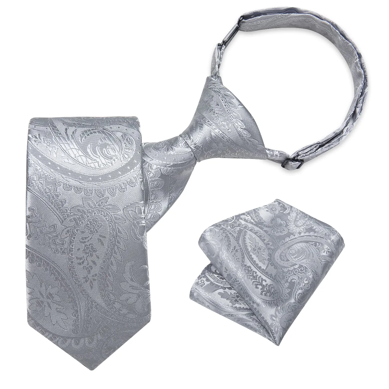 DiBanGu Silk Tie Deep Grey Paisley Kids Tie Pocket Square Set