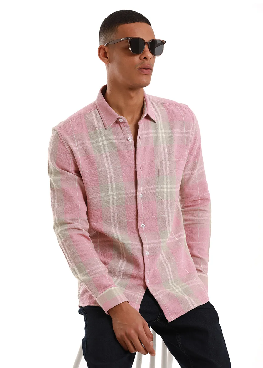 Dobby French Pink Check Shirt