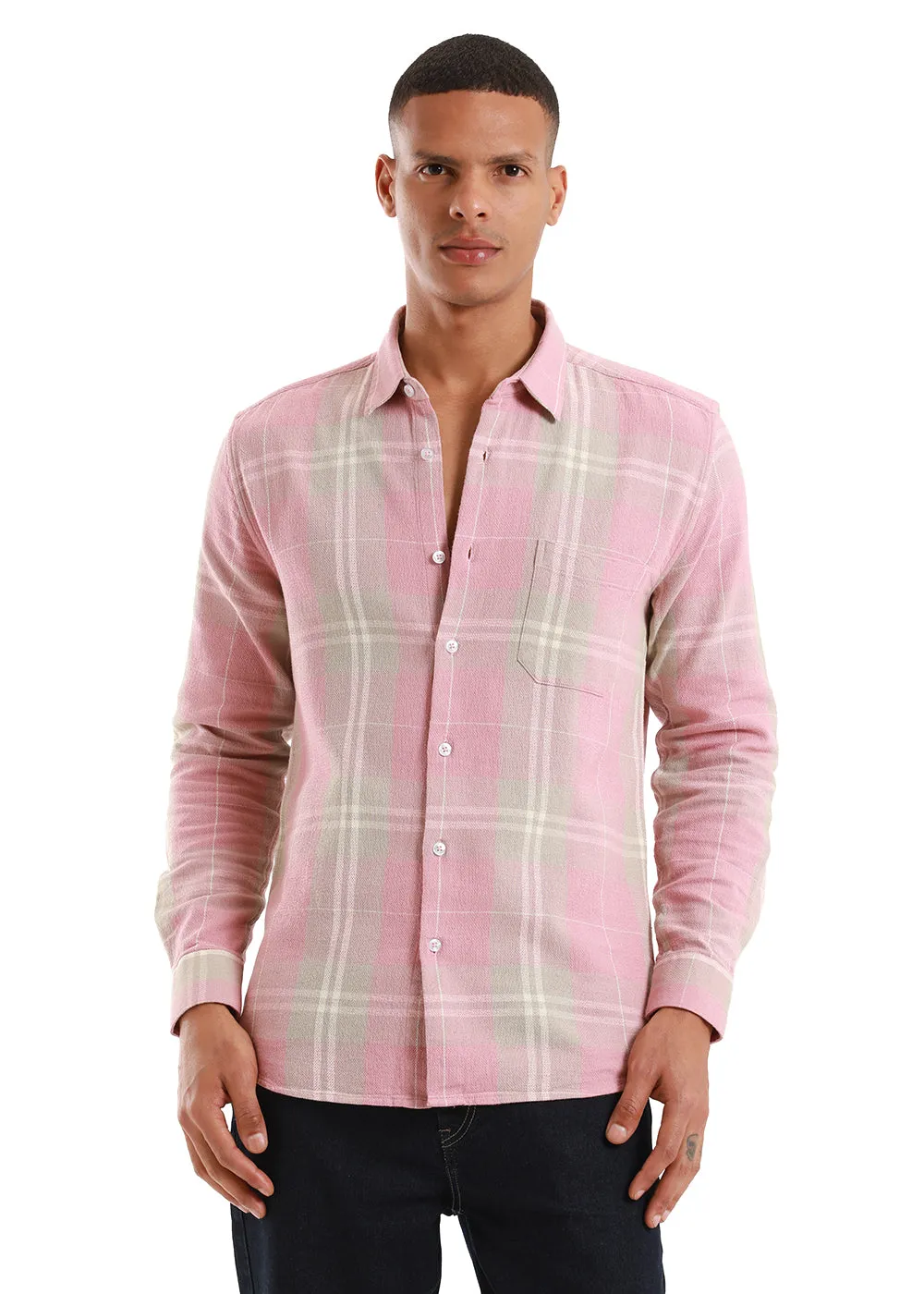 Dobby French Pink Check Shirt