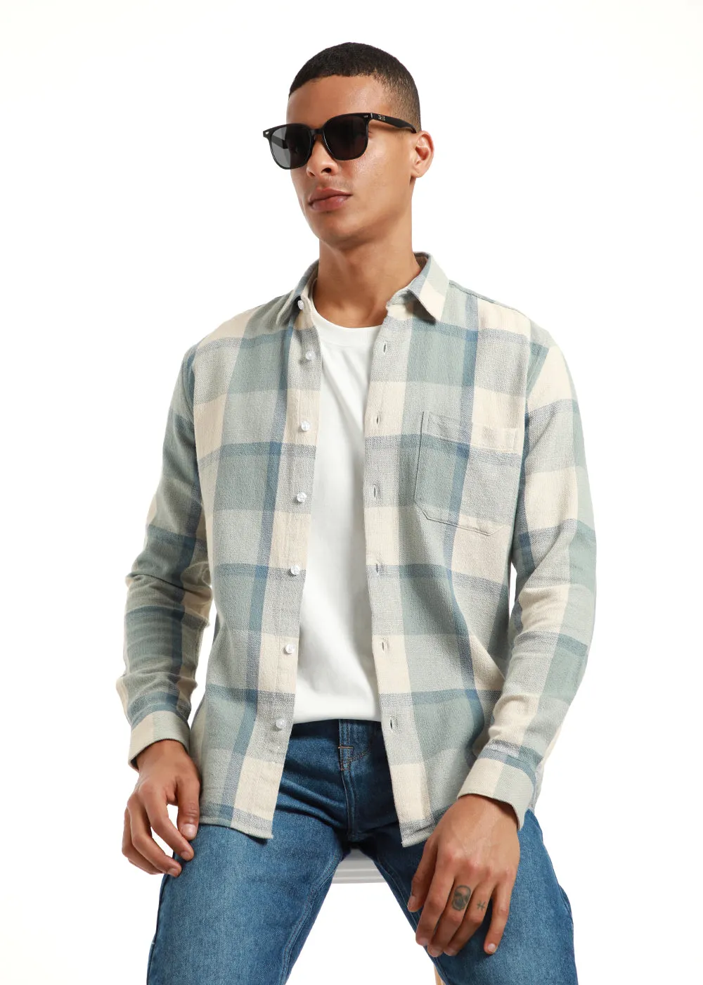 Dobby Smooky Olive Check Shirt