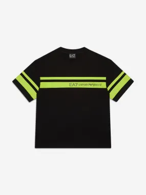 EA7 Emporio Armani Boys Striped Logo T-Shirt in Black