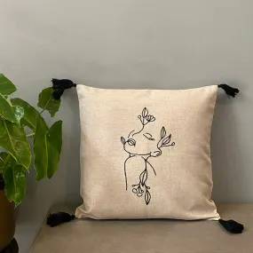 Embroidered Flower Girl Cushion Cover