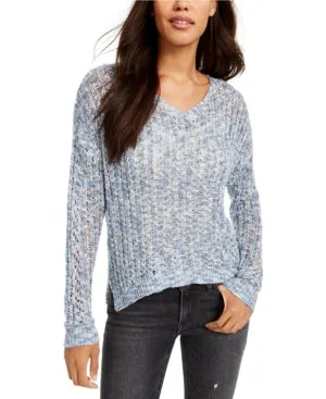 Freshman Juniors Pointelle V-Neck Sweater, Size XL