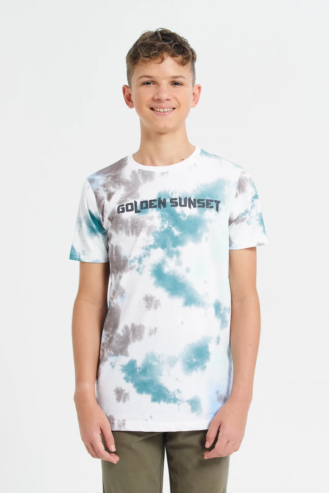 Green Golden Sunset Tye Dye Tee With Hd Print