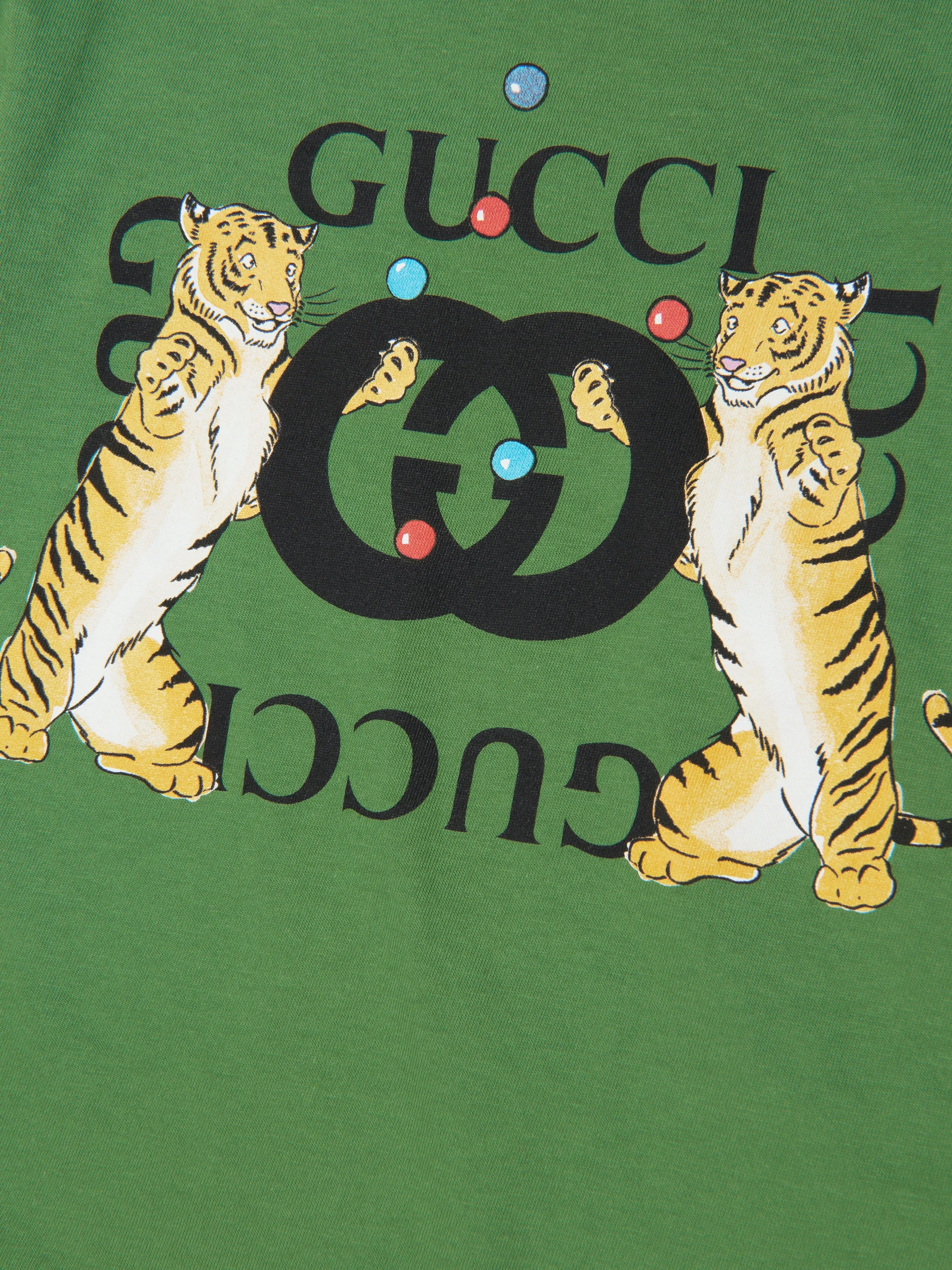 Gucci Kids Tiger Logo T-Shirt in Green