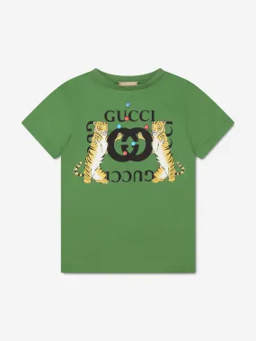 Gucci Kids Tiger Logo T-Shirt in Green