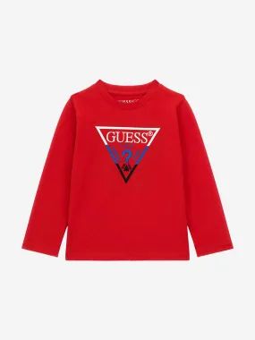 Guess Boys Long Sleeve Logo T-Shirt in Red