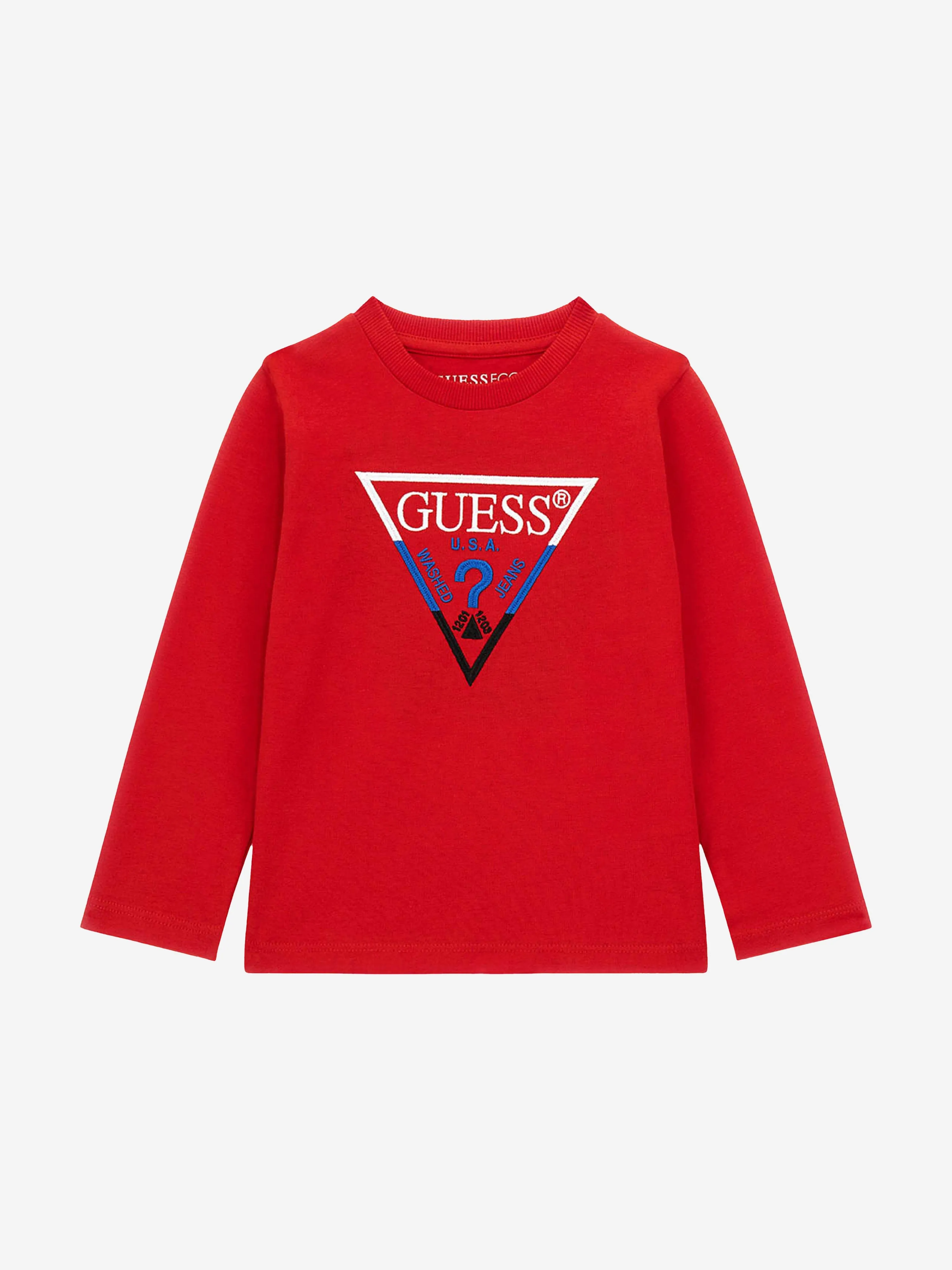 Guess Boys Long Sleeve Logo T-Shirt in Red