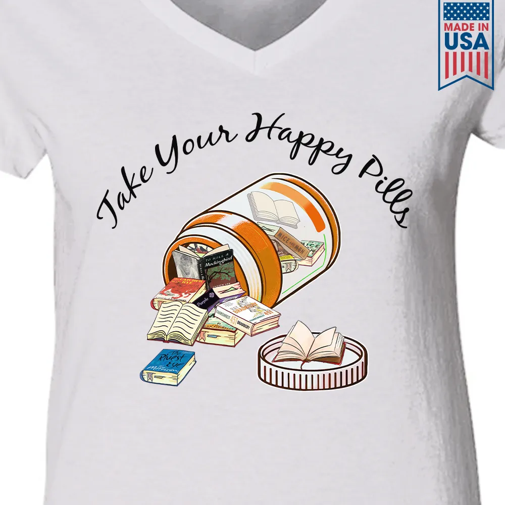 Happy Pills Book Lovers Gift Women's V-neck T-shirt TSVW369