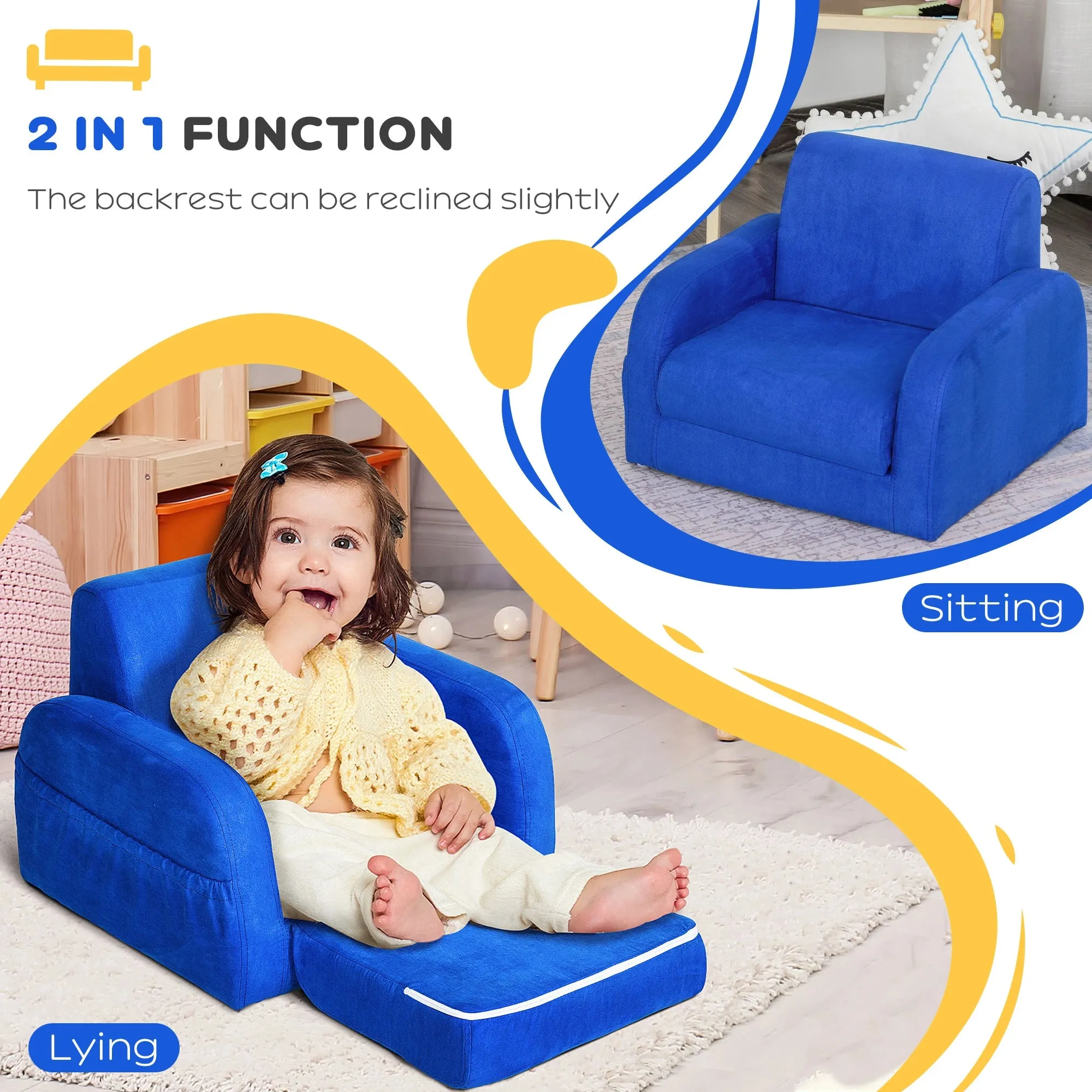 HOMCOM Children's Sofa Bed -  Blue