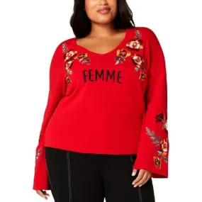 I.N.C. Plus Size Embroidered Bell-Sleeve Sweater