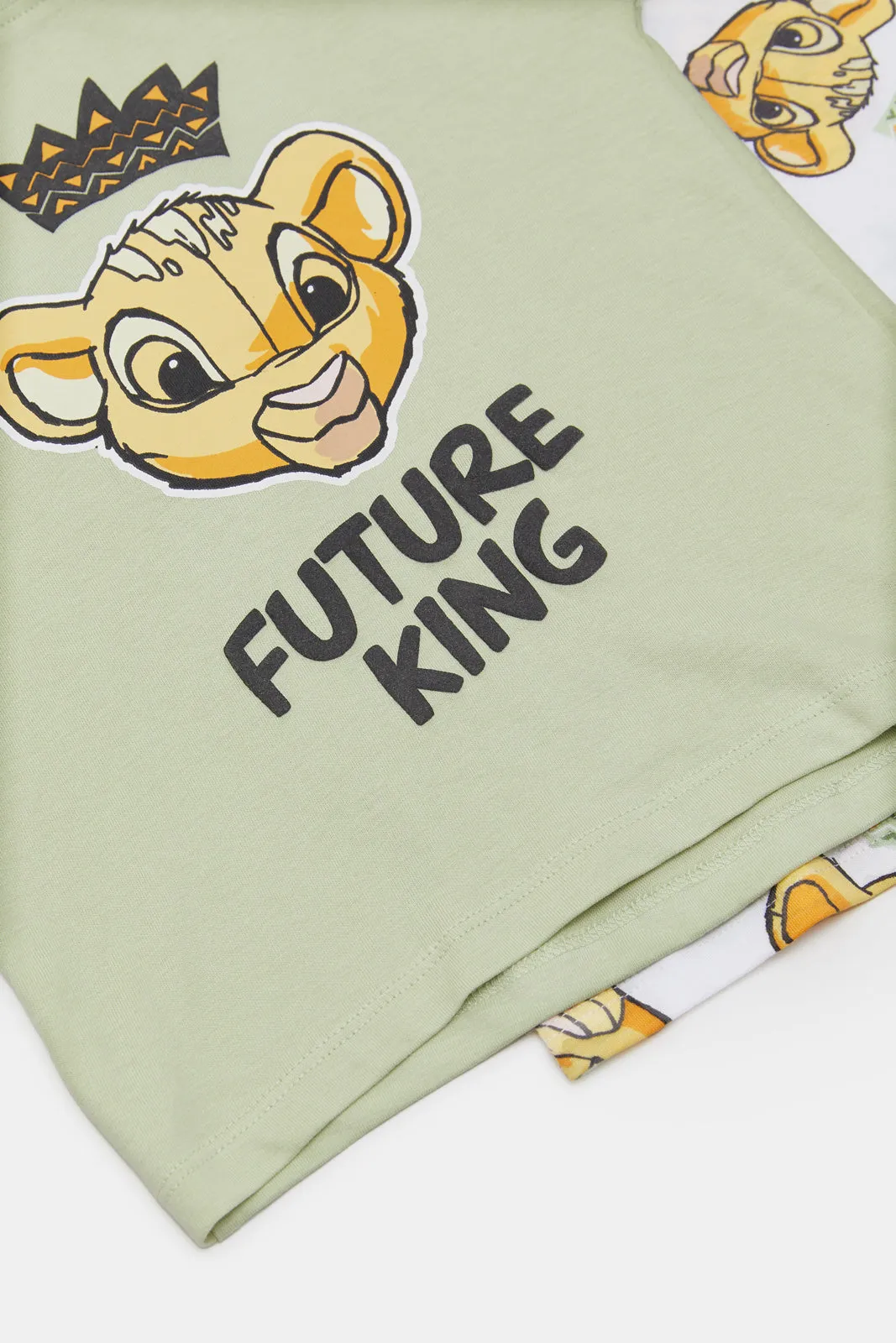 Infant Boys Green And Cream Simba Printed T-Shirt Set (2 Piece)